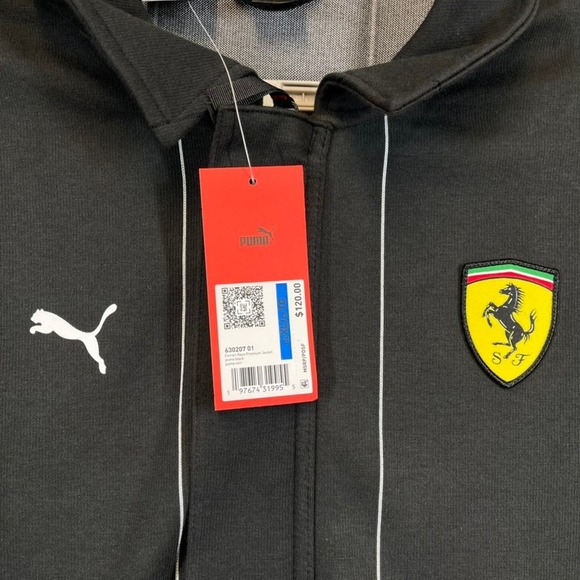 Puma Scuderia Ferrari Jacket Mens Large Black Jacquard Pinstripe Motorsport - Picture 4 of 12